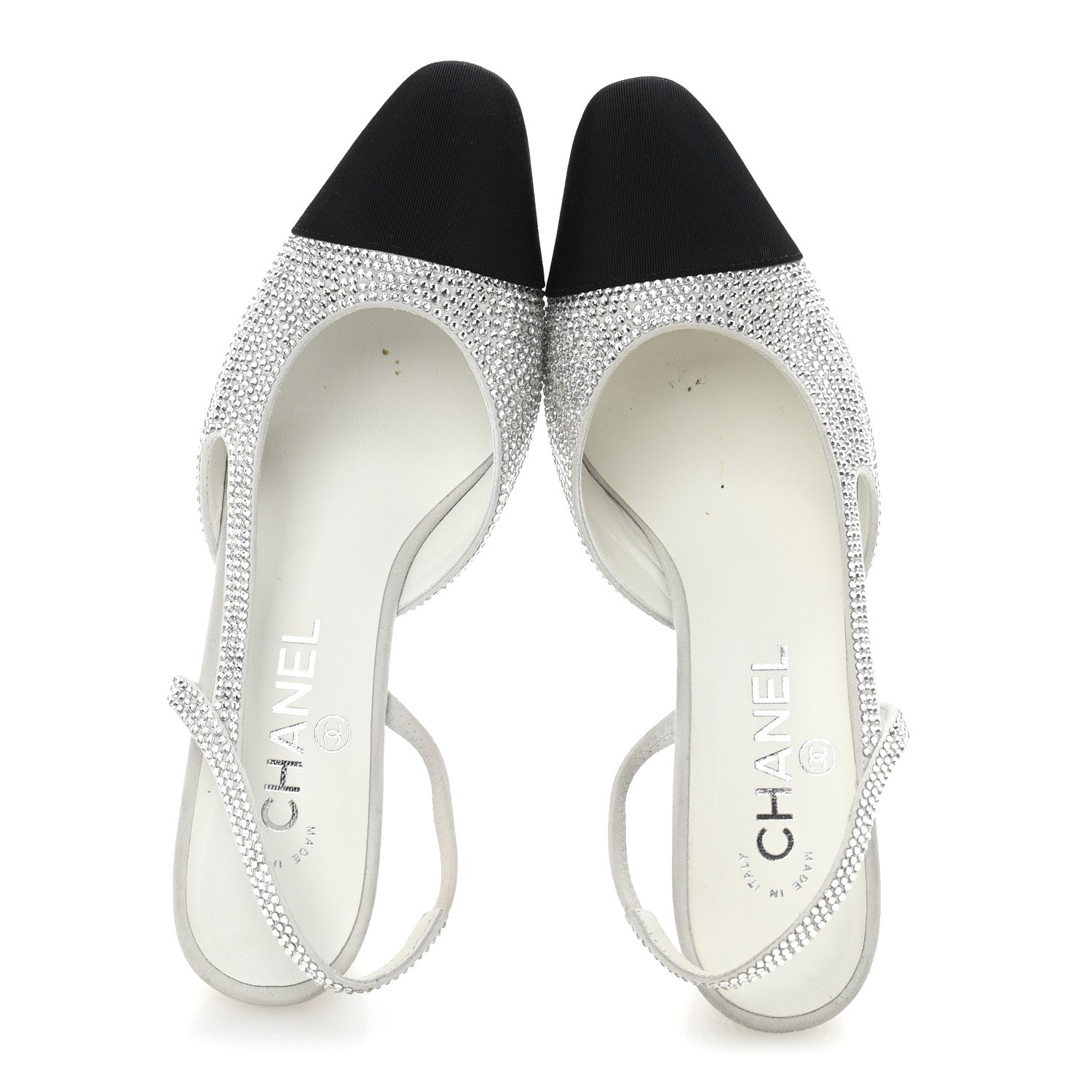 Chanel Strass Grosgrain Cap Toe CC Slingback Pumps 37.5 Silver Black 2 of 10