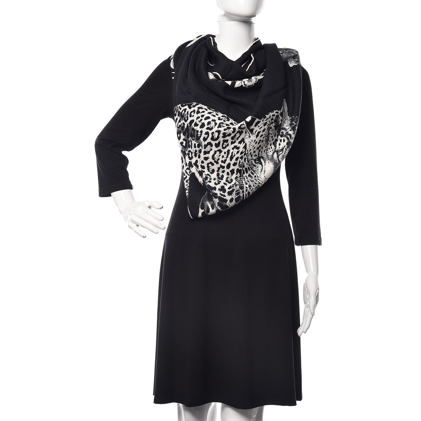 Cashmere Silk Jungle Love Tattoo Shawl 140 Bleu Black White