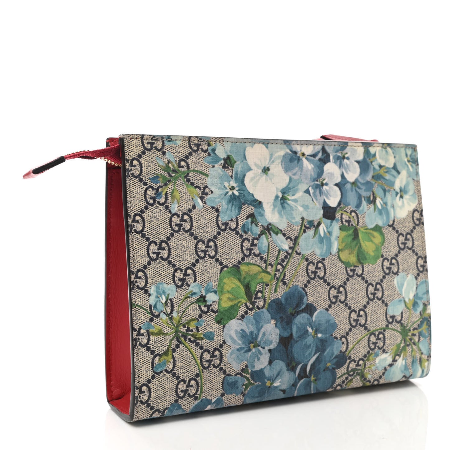 GG Supreme Monogram Blooms Large Cosmetic Case Beige Blue Navy Hibiscus Red