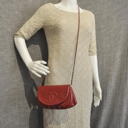 Chanel Lambskin Half Moon Wallet On Chain Red 2 of 10