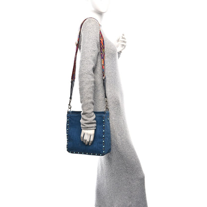 Valentino Garavani Denim Small Guitar Strap Rockstud Rolling Flip-Lock Messenger Bag Blue 2 of 10
