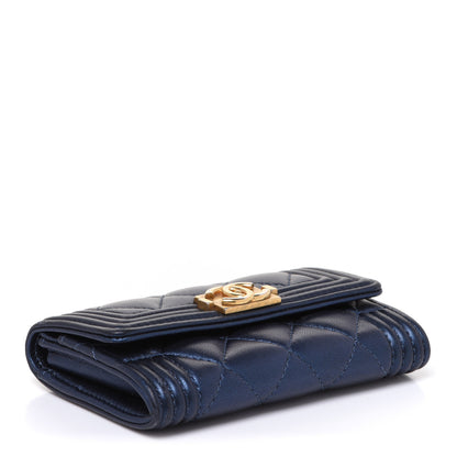 Chanel Metallic Lambskin Quilted Boy Flap Card Holder Blue 4 of 9