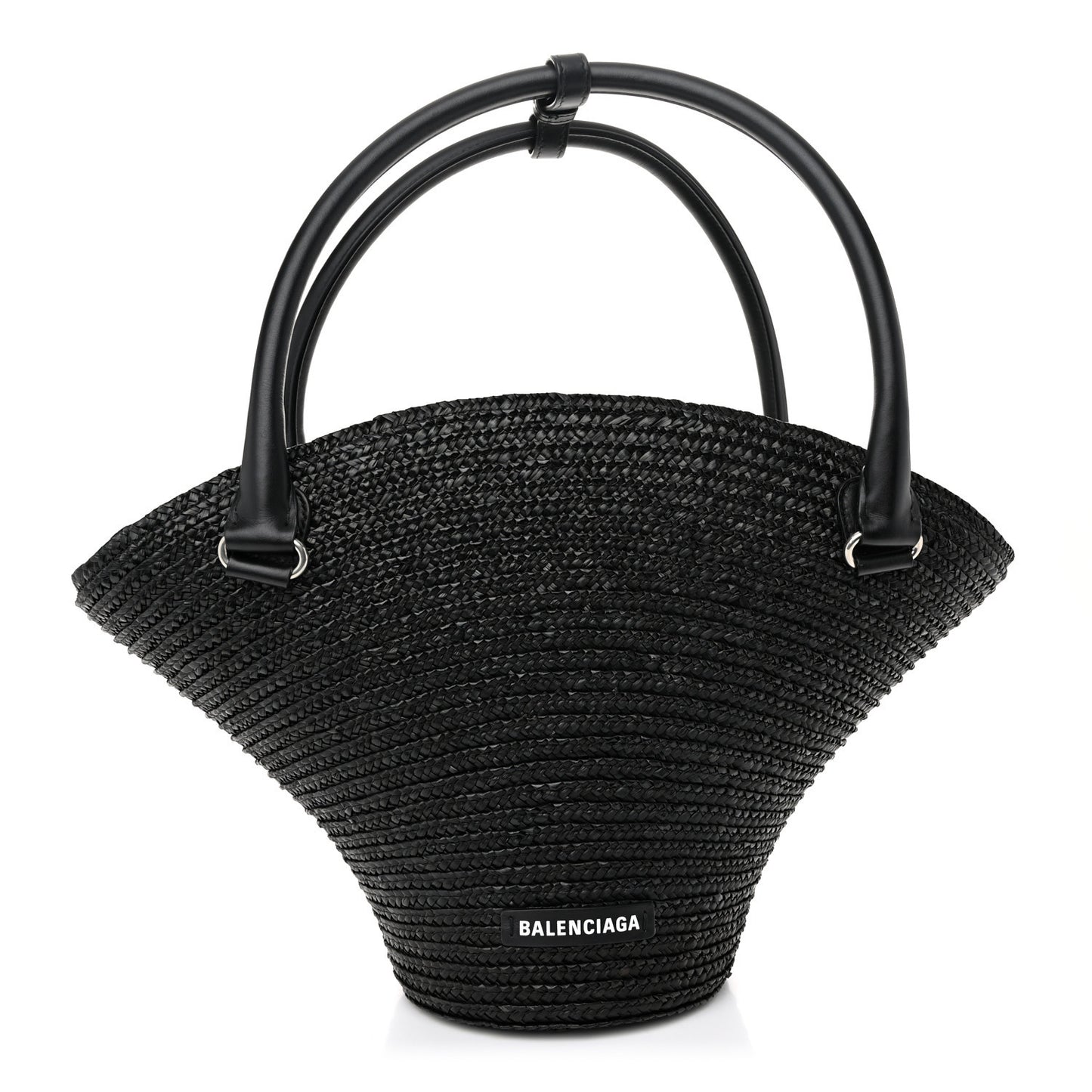Raffia Woven Medium Basket Tote Black