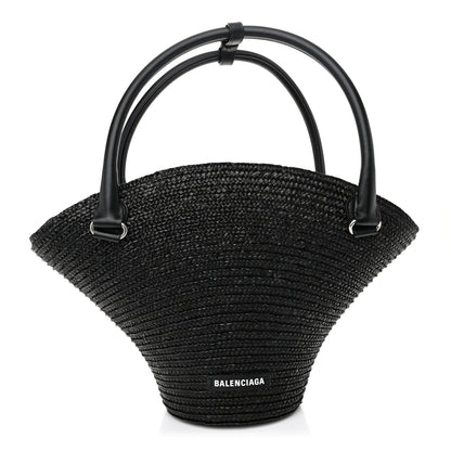 Balenciaga Raffia Woven Medium Basket Tote Black 1 of 9