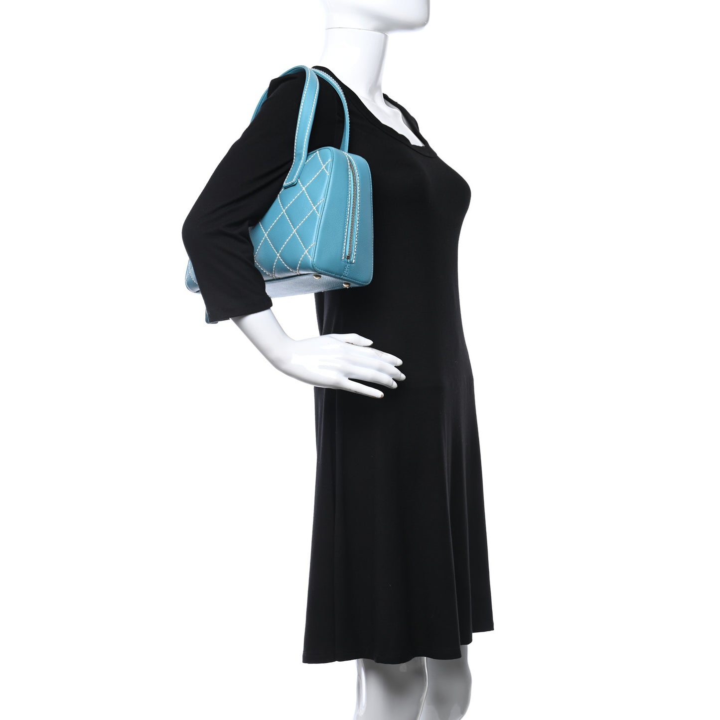 Calfskin Contrast Stitch Surpique Bowler Blue
