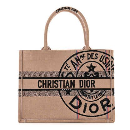 Christian Dior Canvas Jute Embroidered Medium Book Tote Black Beige 1 of 10