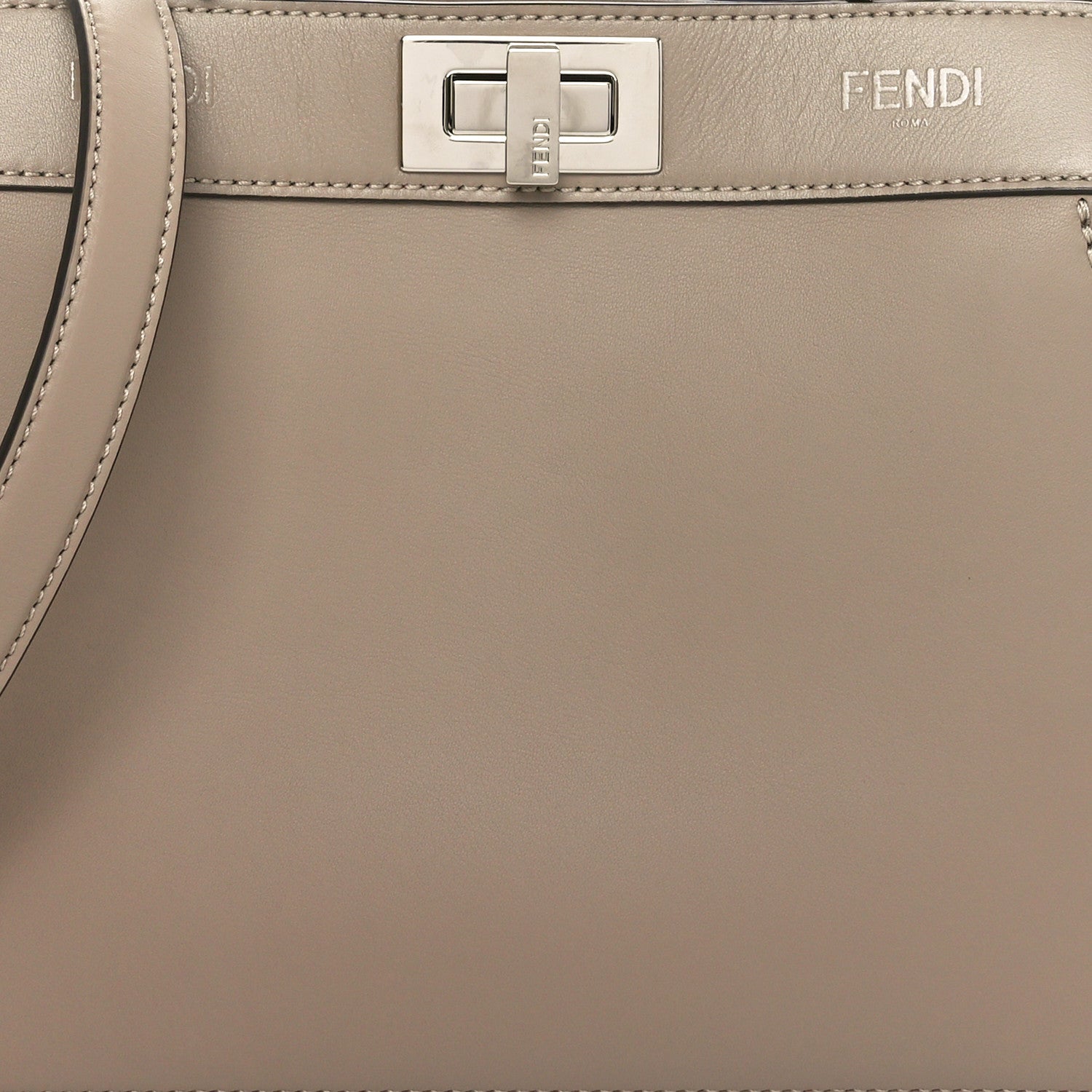 Fendi Vitello Seta Shiny Nappa Logo Embossed Laces Small Peekaboo I SEE U Satchel Tortora 8 of 10