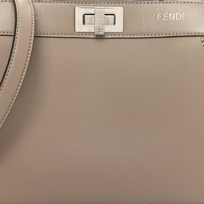 Fendi Vitello Seta Shiny Nappa Logo Embossed Laces Small Peekaboo I SEE U Satchel Tortora 8 of 10