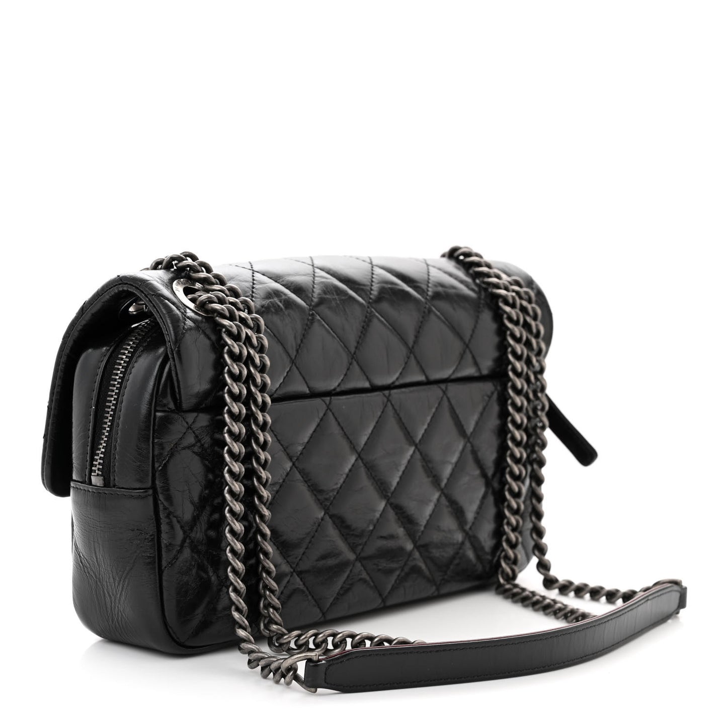 Glazed Calfskin Quilted Medium Duo Color Flap Black