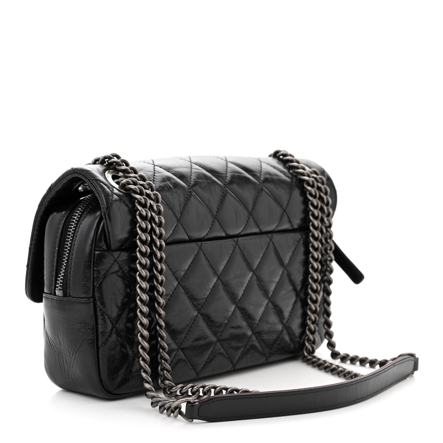 Chanel Glazed Calfskin Quilted Medium Duo Color Flap Black 3 of 12