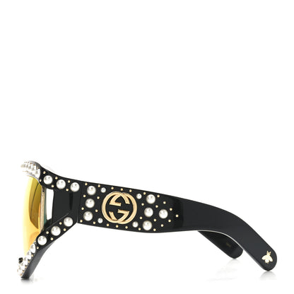 Gucci Acetate Pearl Rectangular Frame Sunglasses GG0234S Black Orange 3 of 6