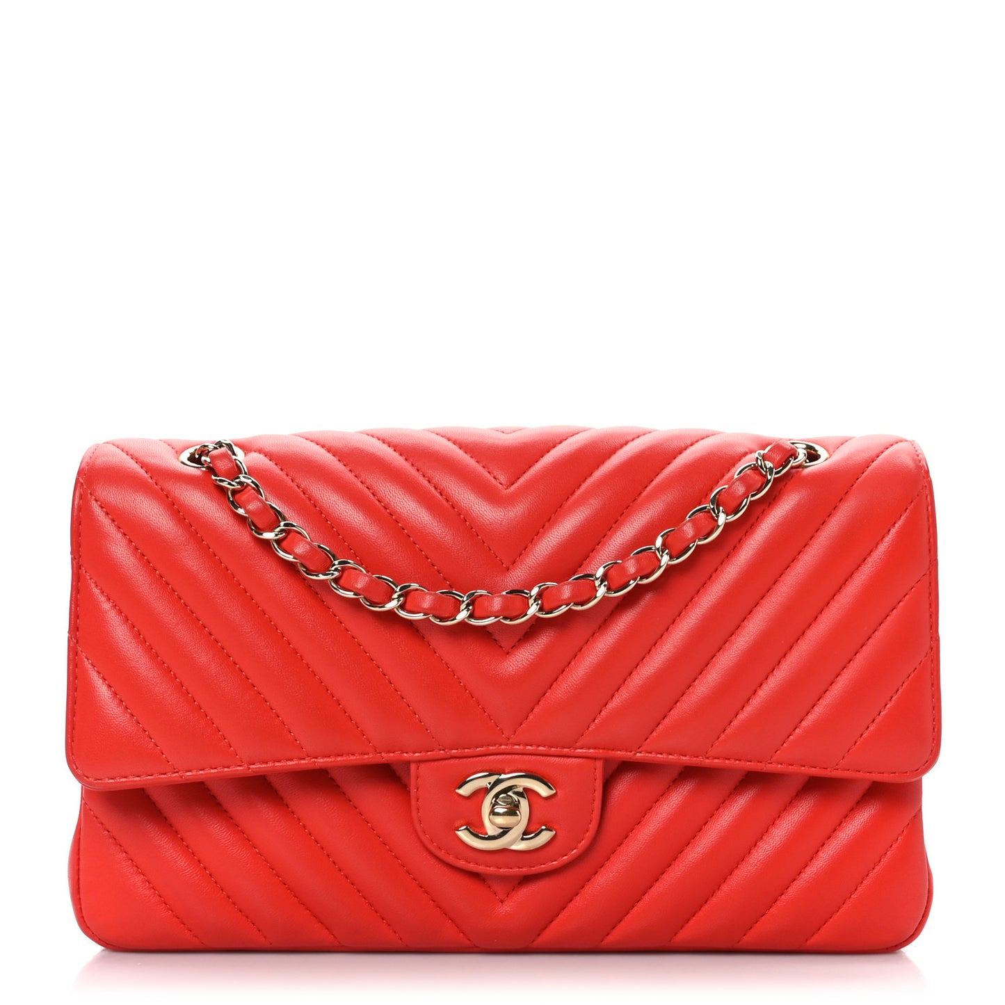 Lambskin Chevron Quilted Medium Double Flap Red
