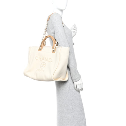 Chanel Canvas Pearl Medium Deauville Tote Ecru Beige 2 of 13
