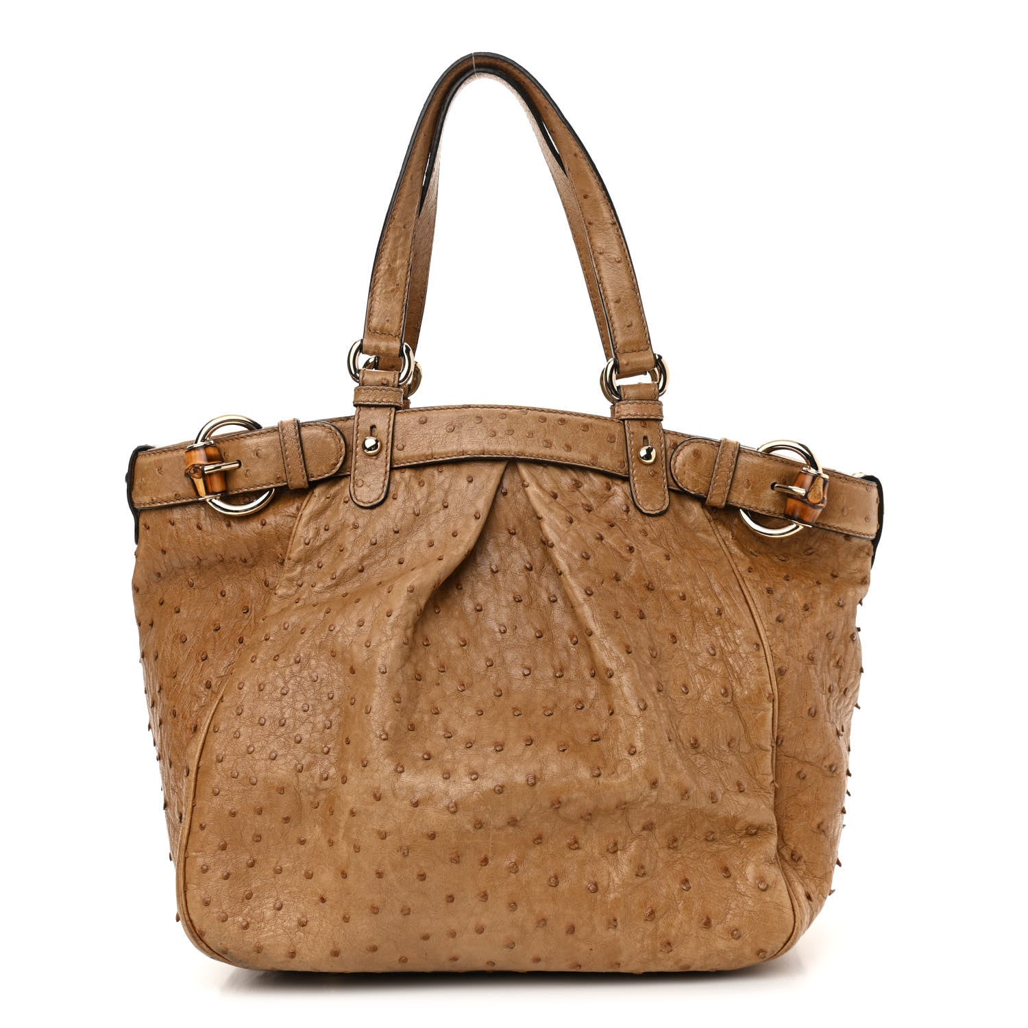Gucci Ostrich Medium Bamboo Buckle Tote Tan 1 of 12