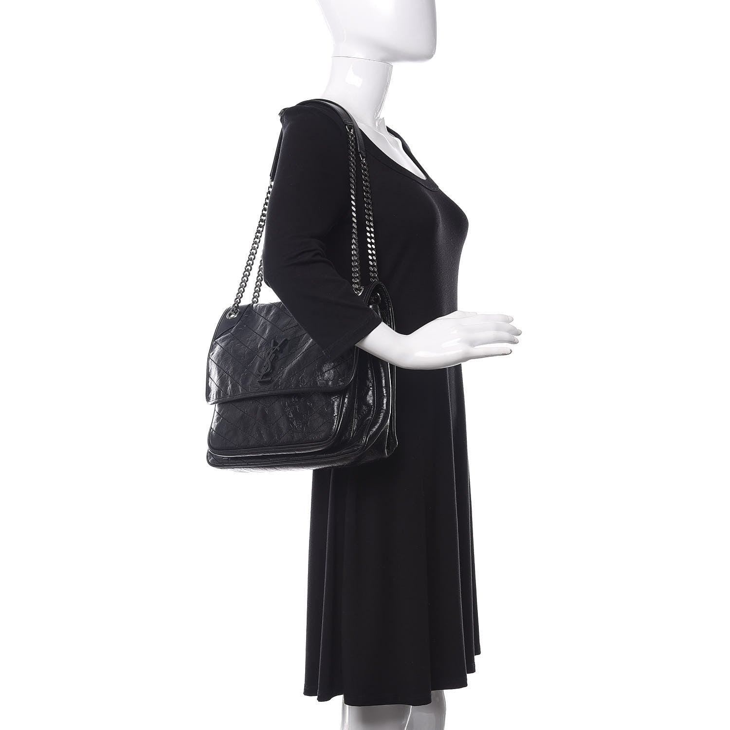 Saint Laurent Crinkled Calfskin Matelasse Monogram Large Niki Chain Satchel Black 2 of 10