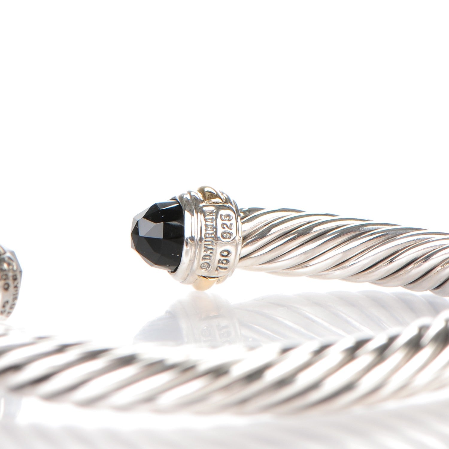 David Yurman Sterling Silver 14K Yellow Gold Black Onyx 7mm Cable Classics Bracelet 4 of 5