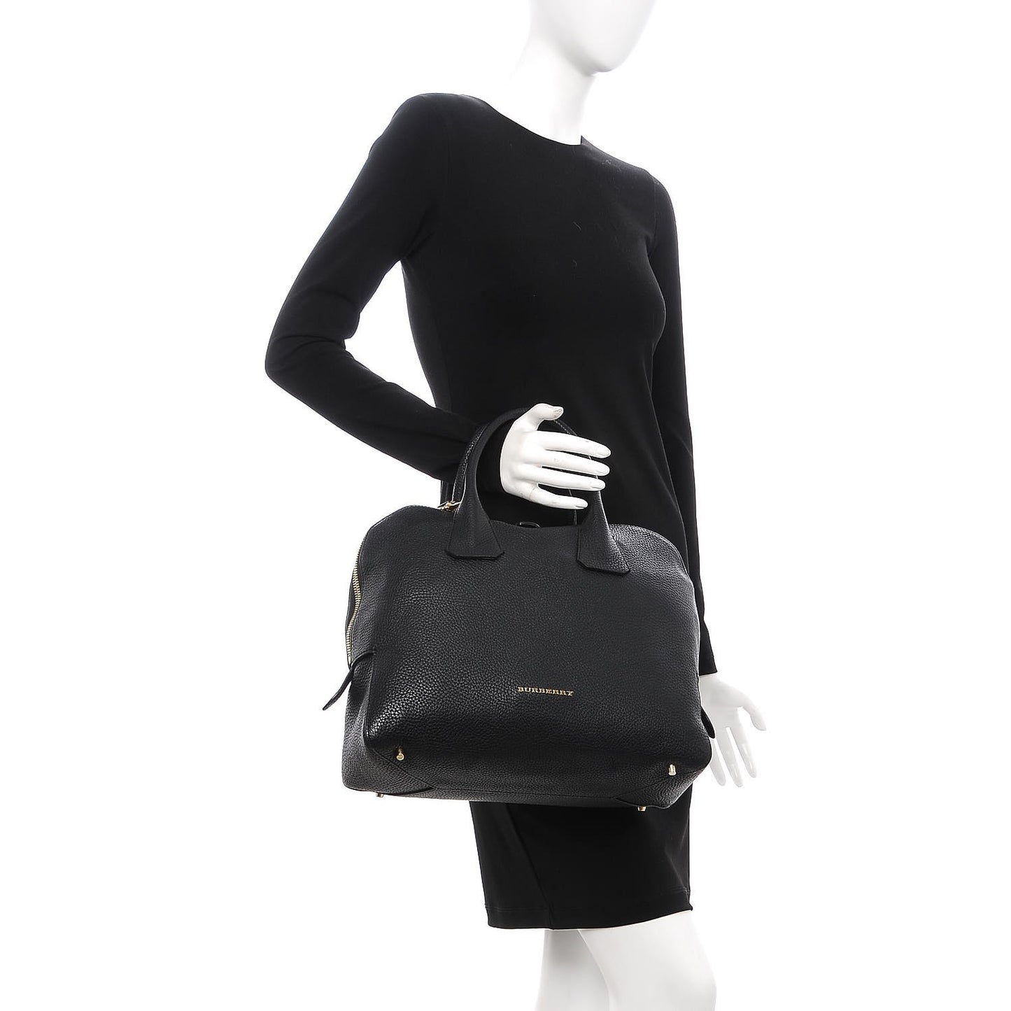 London Grainy Calfskin Medium Greenwood Bowling Bag Black