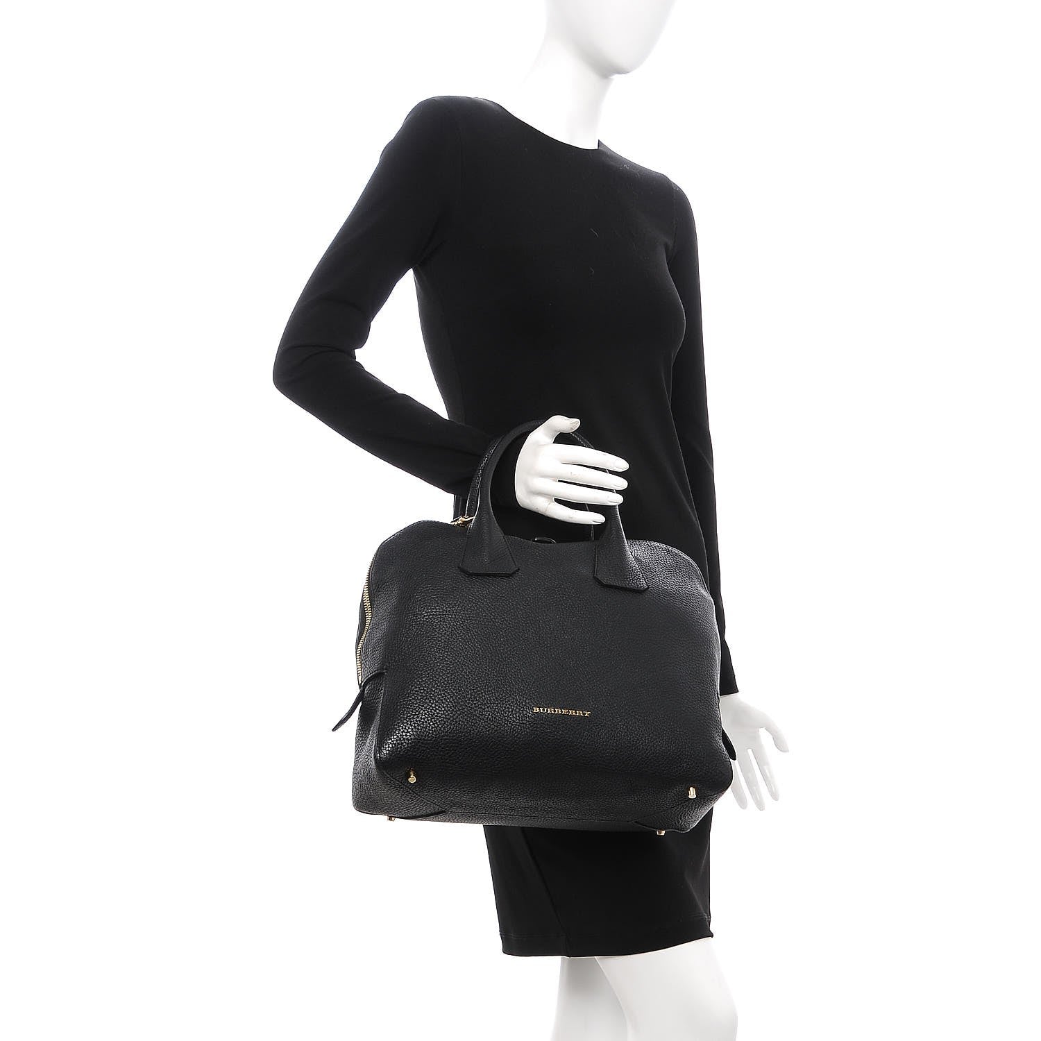 Burberry London Grainy Calfskin Medium Greenwood Bowling Bag Black 3 of 9