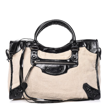 Balenciaga Patent Linen Classic Hardware City Natural Black 1 of 11