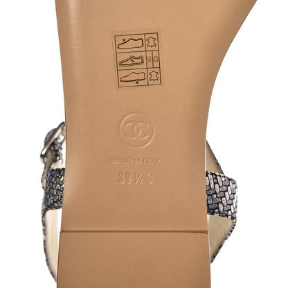 Chanel Fantasy Goatskin Suede CC Chain Thong Sandals 39 Silver Ivory 6 of 8