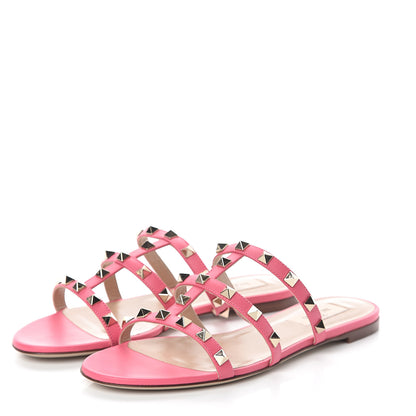 Valentino Garavani Nappa Rockstud Caged Flat Slide Sandals 37 Shadow Pink 3 of 7