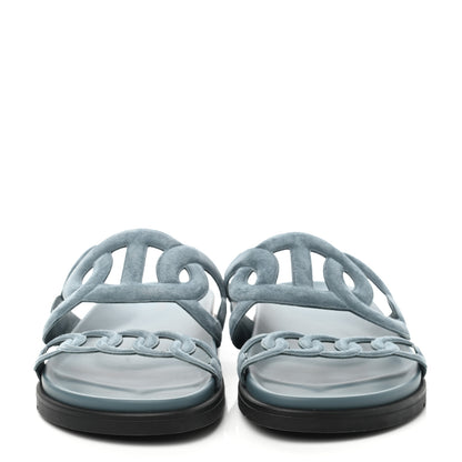 Hermes Suede Goatskin Extra Sandals 39.5 Bleu Pinede 2 of 8