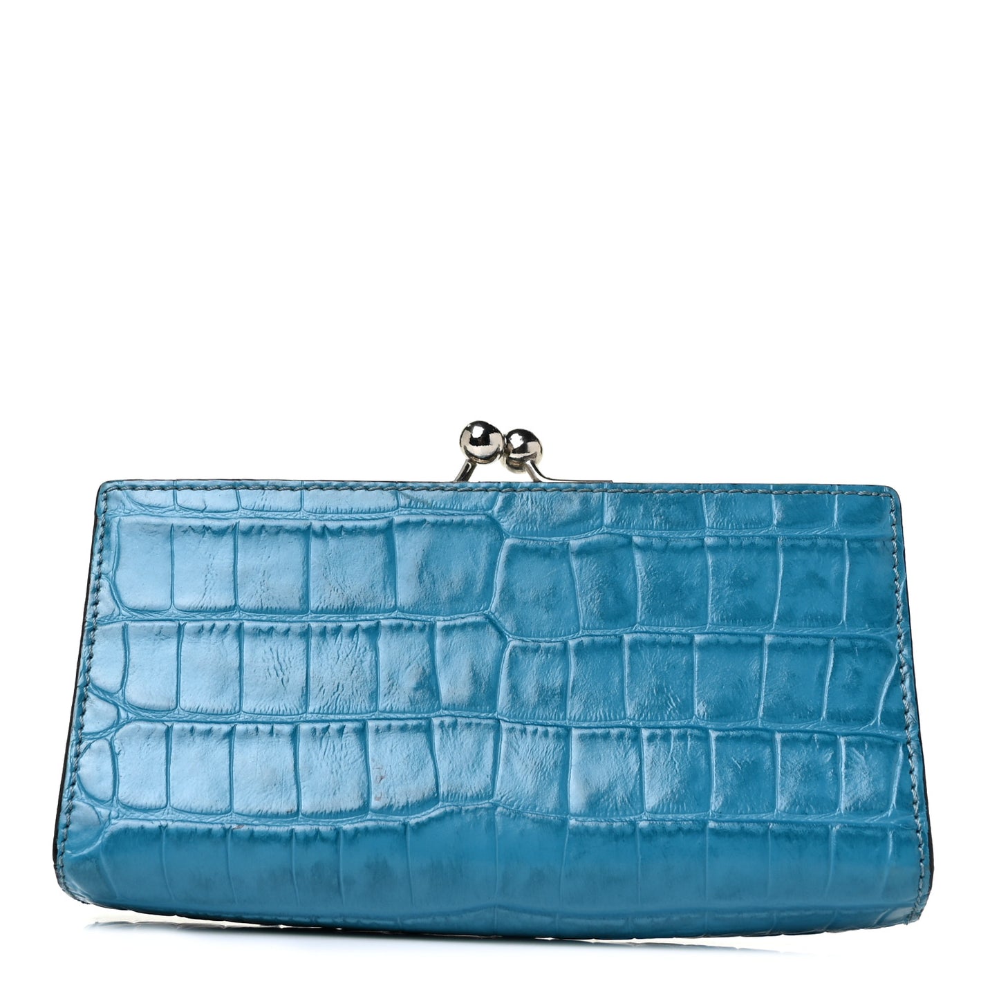 Crocodile Embossed Calfskin Wristlet Clutch Blue