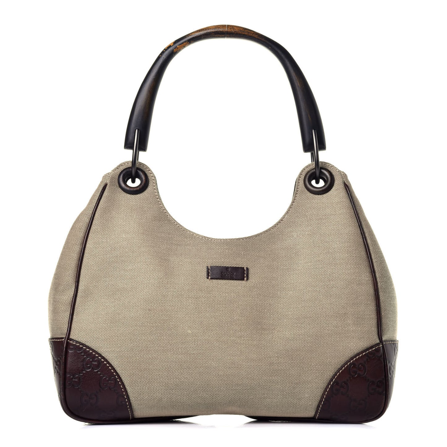 Canvas Guccissima Wooden Handle Shoulder Bag Brown