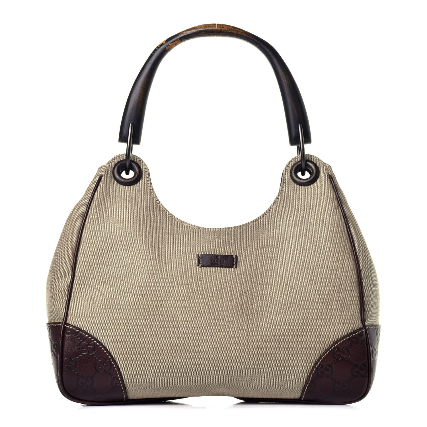 Gucci Canvas Guccissima Wooden Handle Shoulder Bag Brown 1 of 10