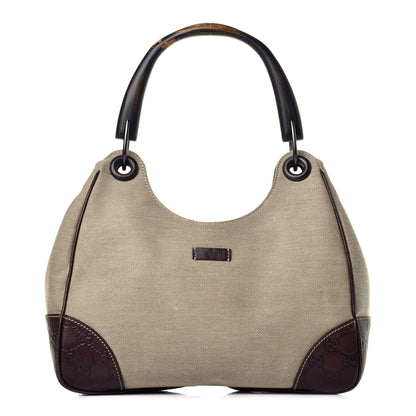 Gucci Canvas Guccissima Wooden Handle Shoulder Bag Brown 1 of 10