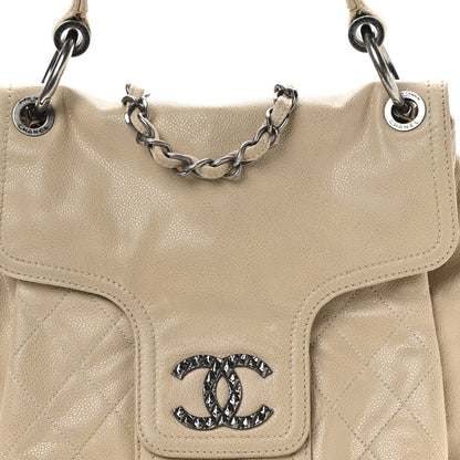 Chanel Glazed Caviar Coco Rider Flap Hobo Beige 8 of 10