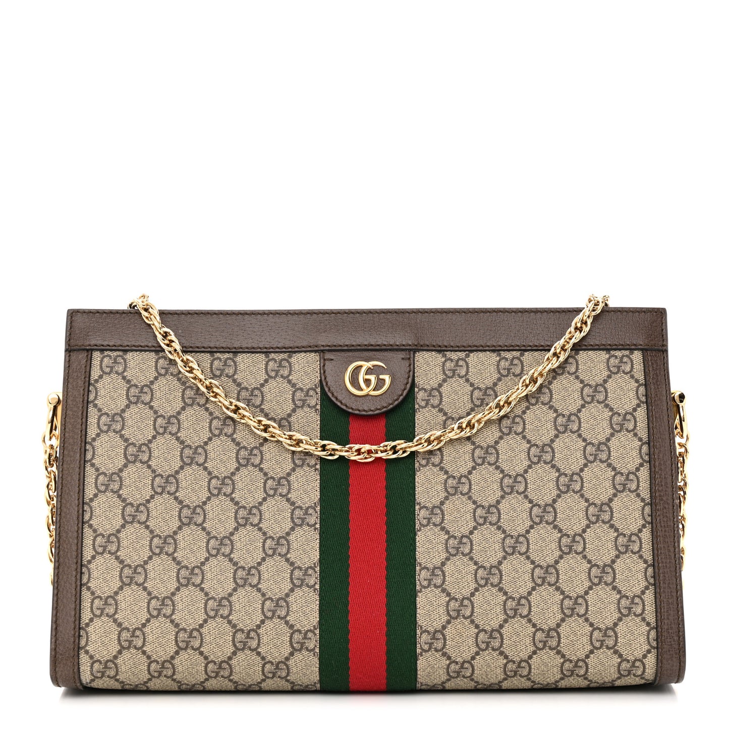 GG Supreme Monogram Web Medium Ophidia Chain Shoulder Bag Brown