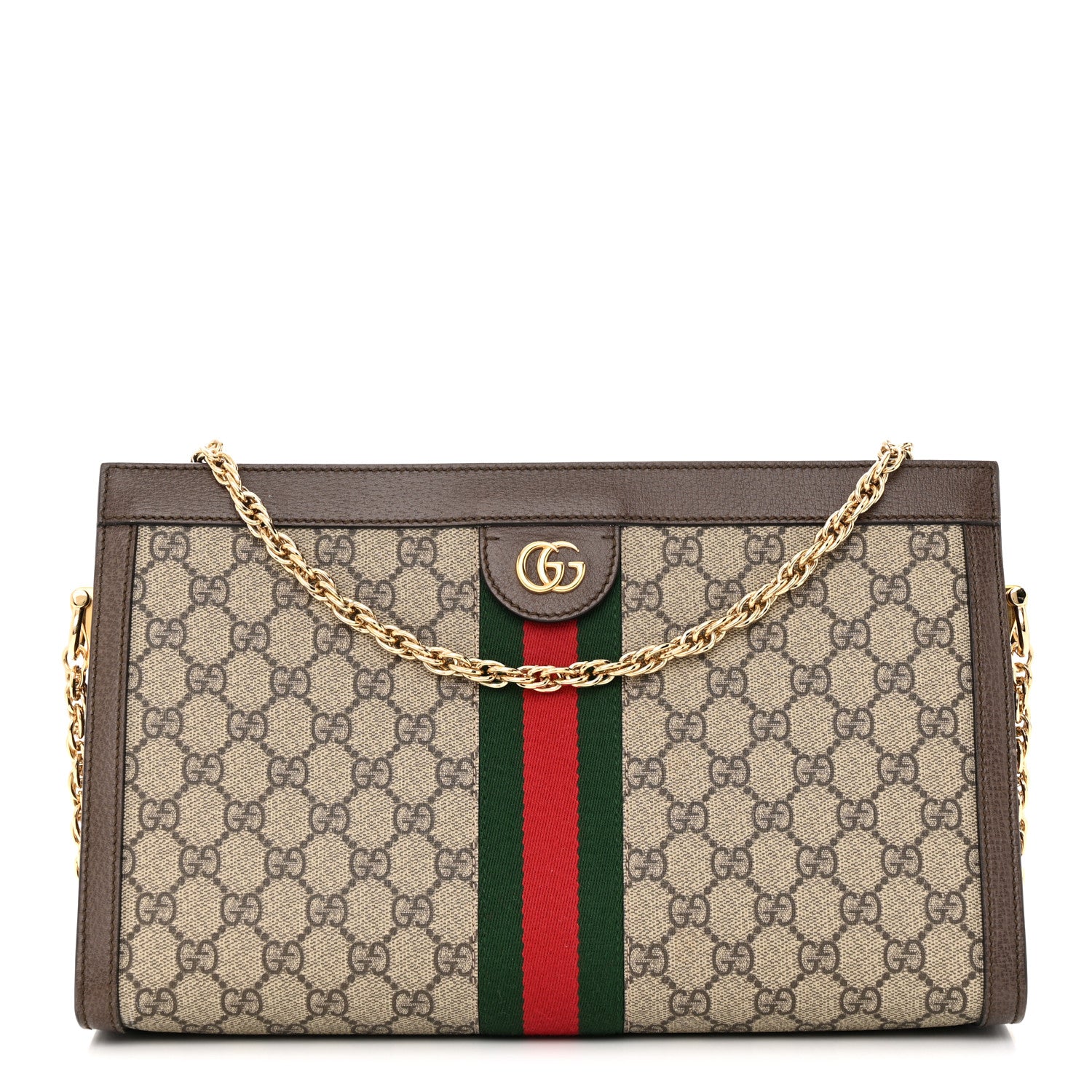 Gucci GG Supreme Monogram Web Medium Ophidia Chain Shoulder Bag Brown 1 of 15