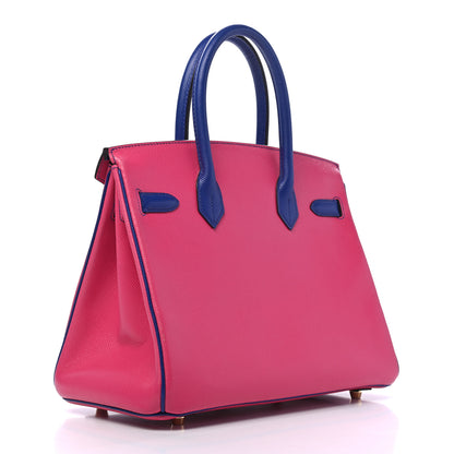 Hermes Epsom Horseshoe Birkin 30 Rose Tyrien Bleu Electrique 2 of 11