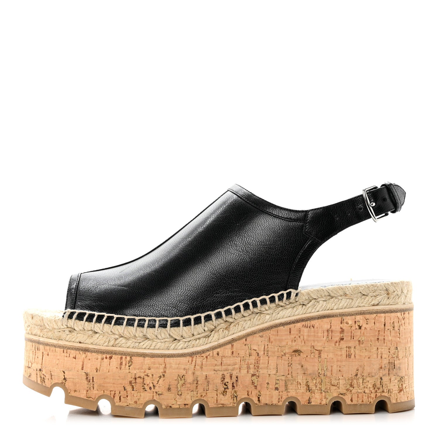 Hermes Goatskin Envie 30 Espadrille Wedge Sandals 36 Black 1 of 9