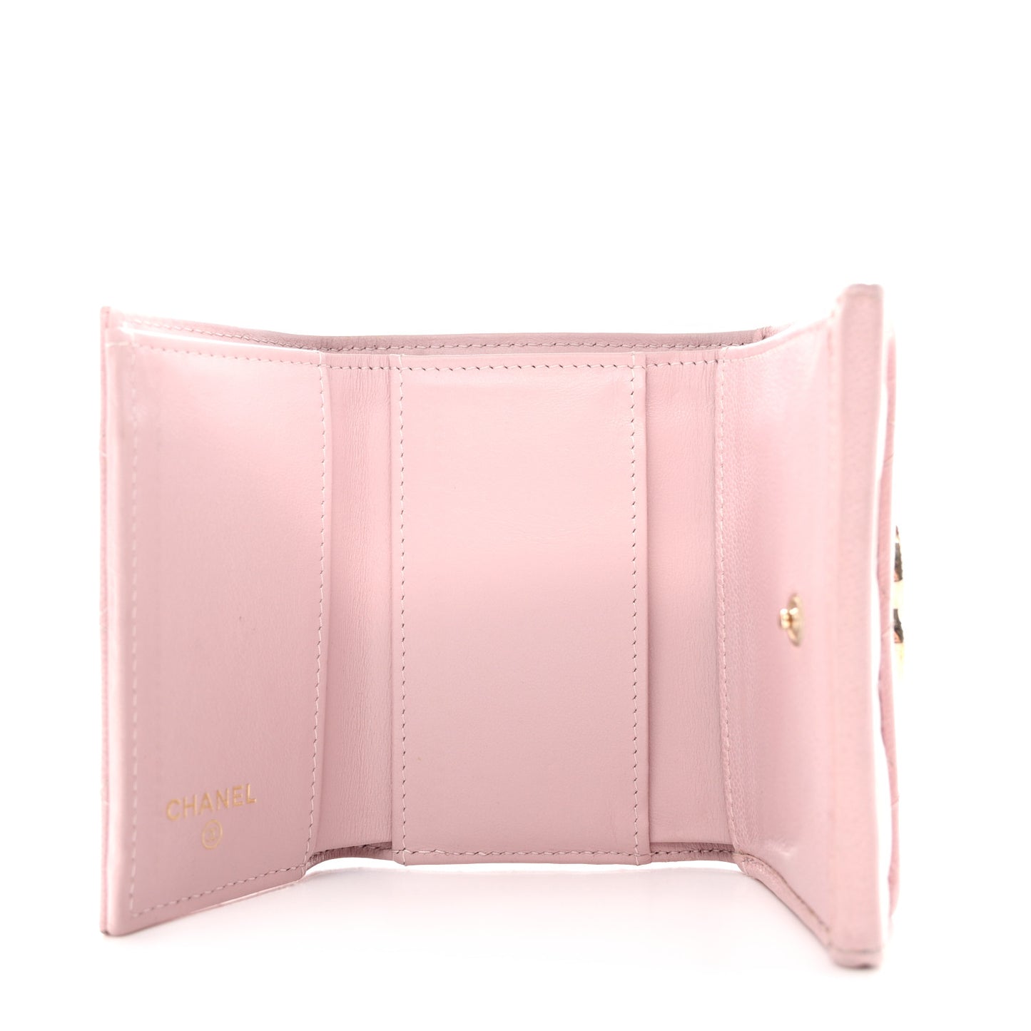 Caviar Quilted Studded CC Double Flap Wallet Light Pink