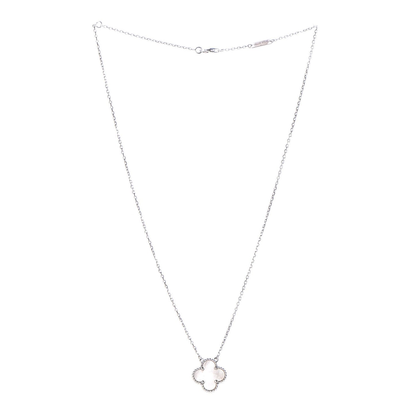 18K White Gold Mother of Pearl Vintage Alhambra Pendant Necklace