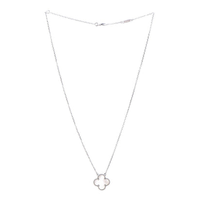 Van Cleef & Arpels 18K White Gold Mother of Pearl Vintage Alhambra Pendant Necklace 3 of 7