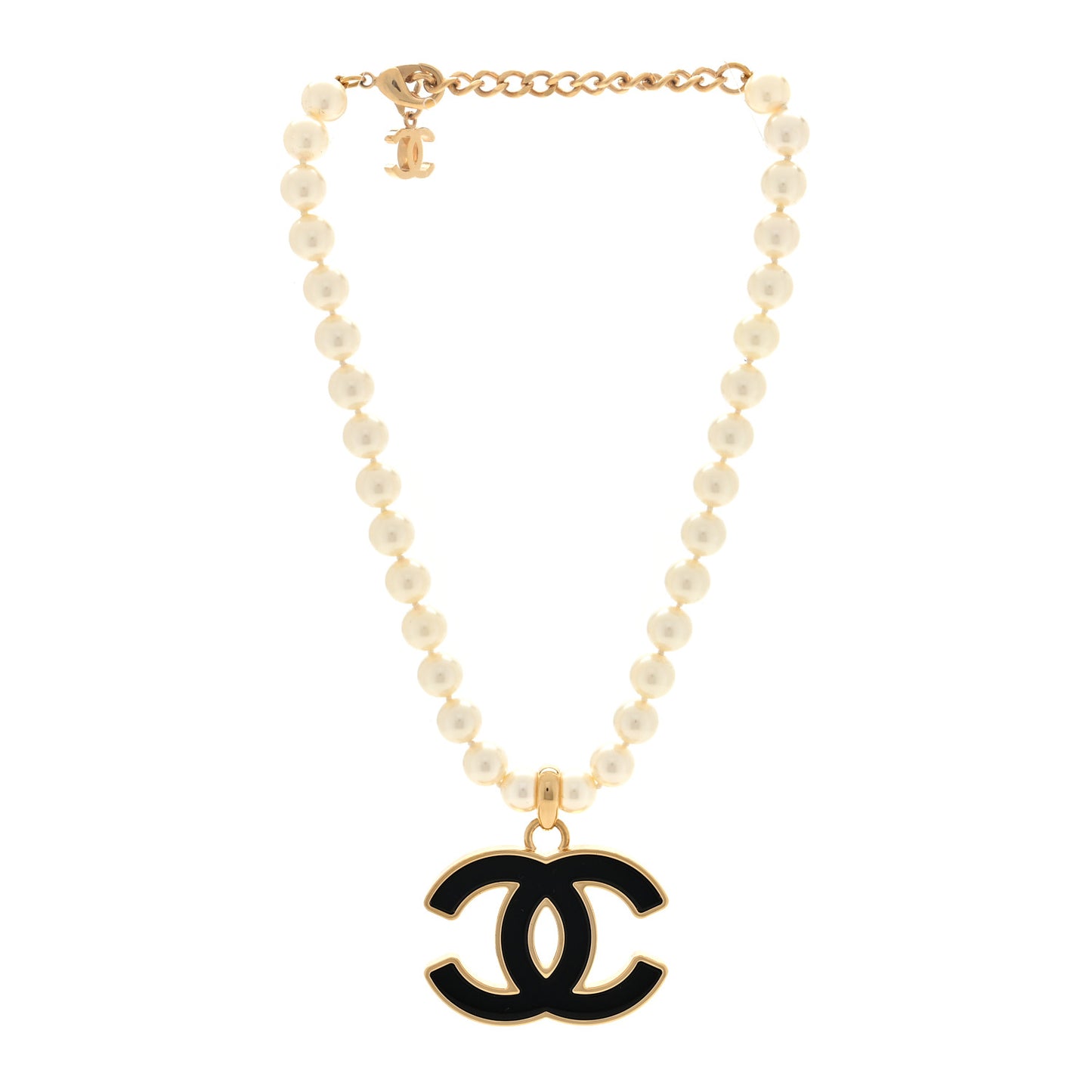 Pearl Resin CC Short Necklace Gold Black
