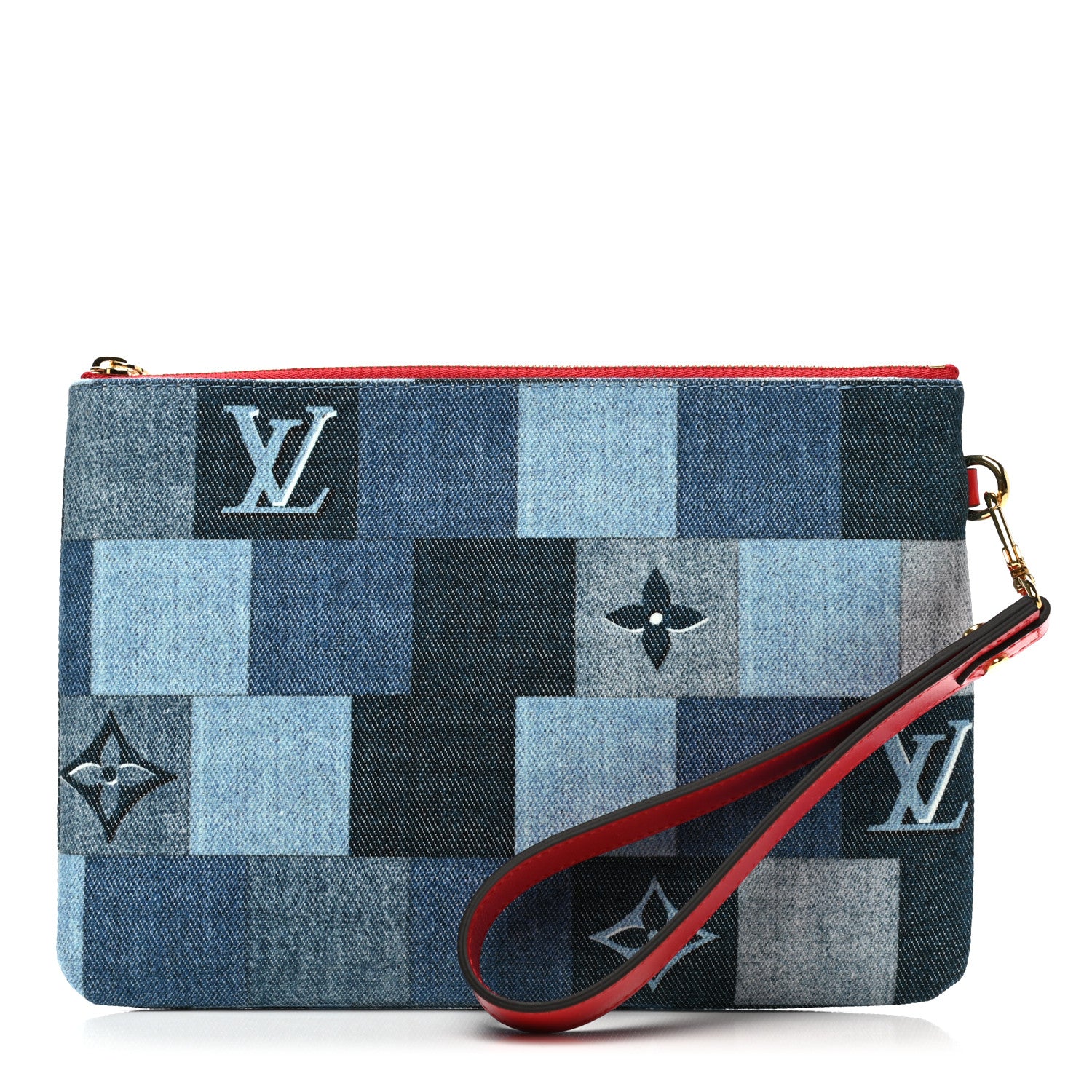 Louis Vuitton Denim Monogram Patchwork City Pouch Blue Rouge 1 of 7