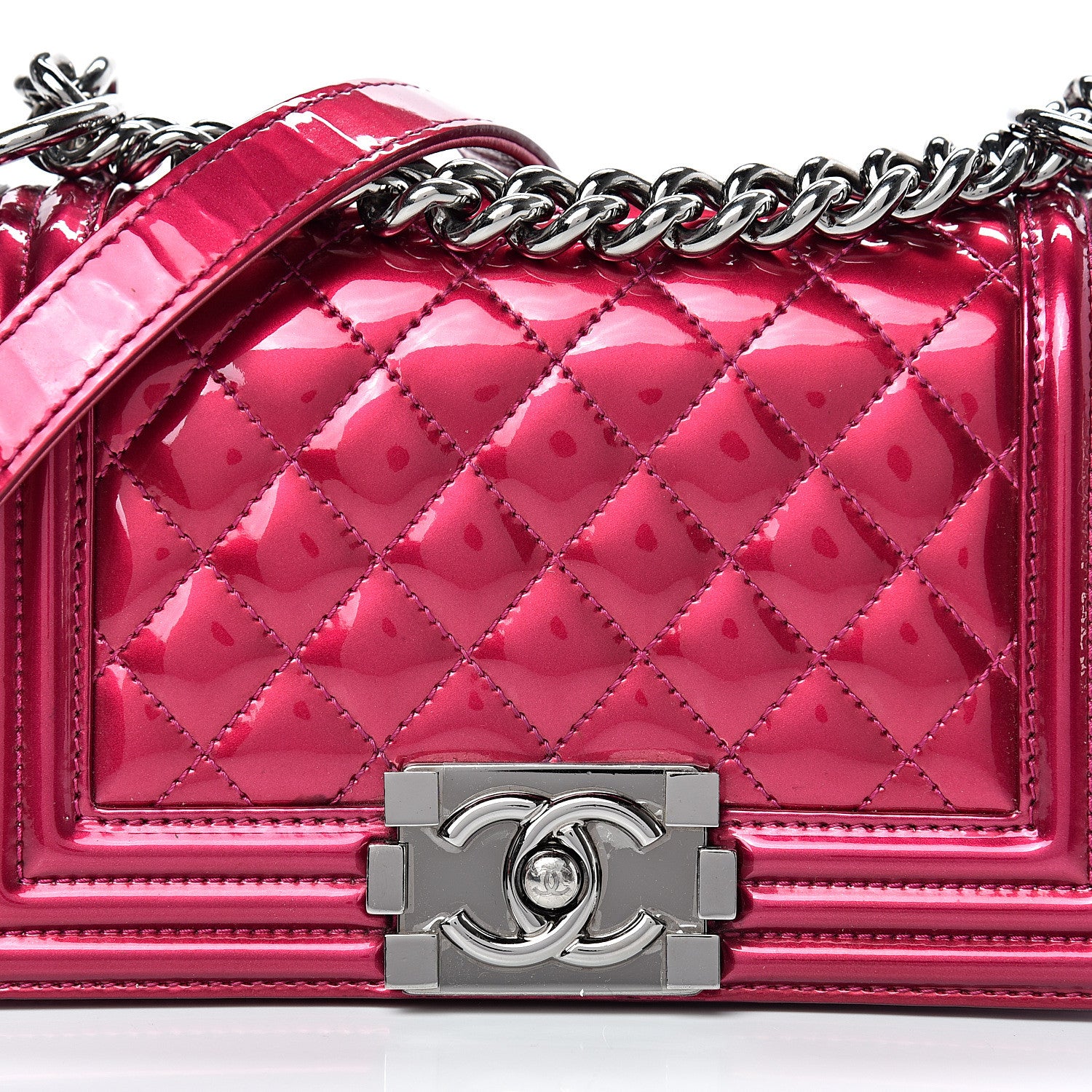 Chanel Metallic Patent Calfskin Quilted Small Boy Flap Pink 7 of 12
