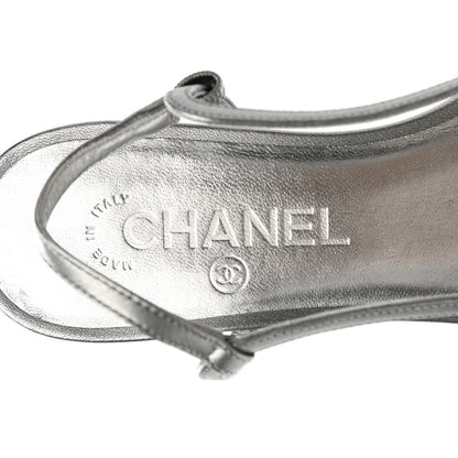 Chanel Metallic Lambskin Cap Toe CC Slingback Flats 37.5 Black Silver 7 of 10