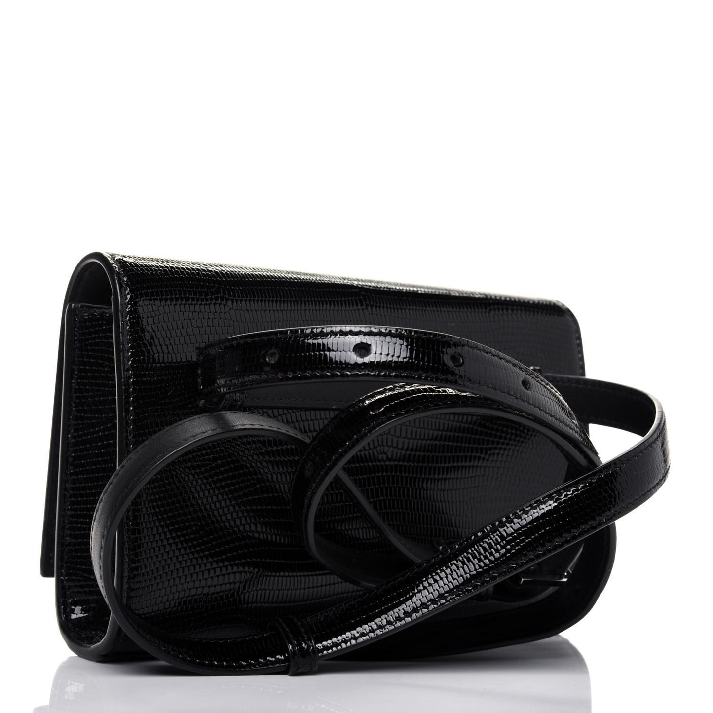 Calfskin Lizard Embossed Monogram Kate Belt Bag Black