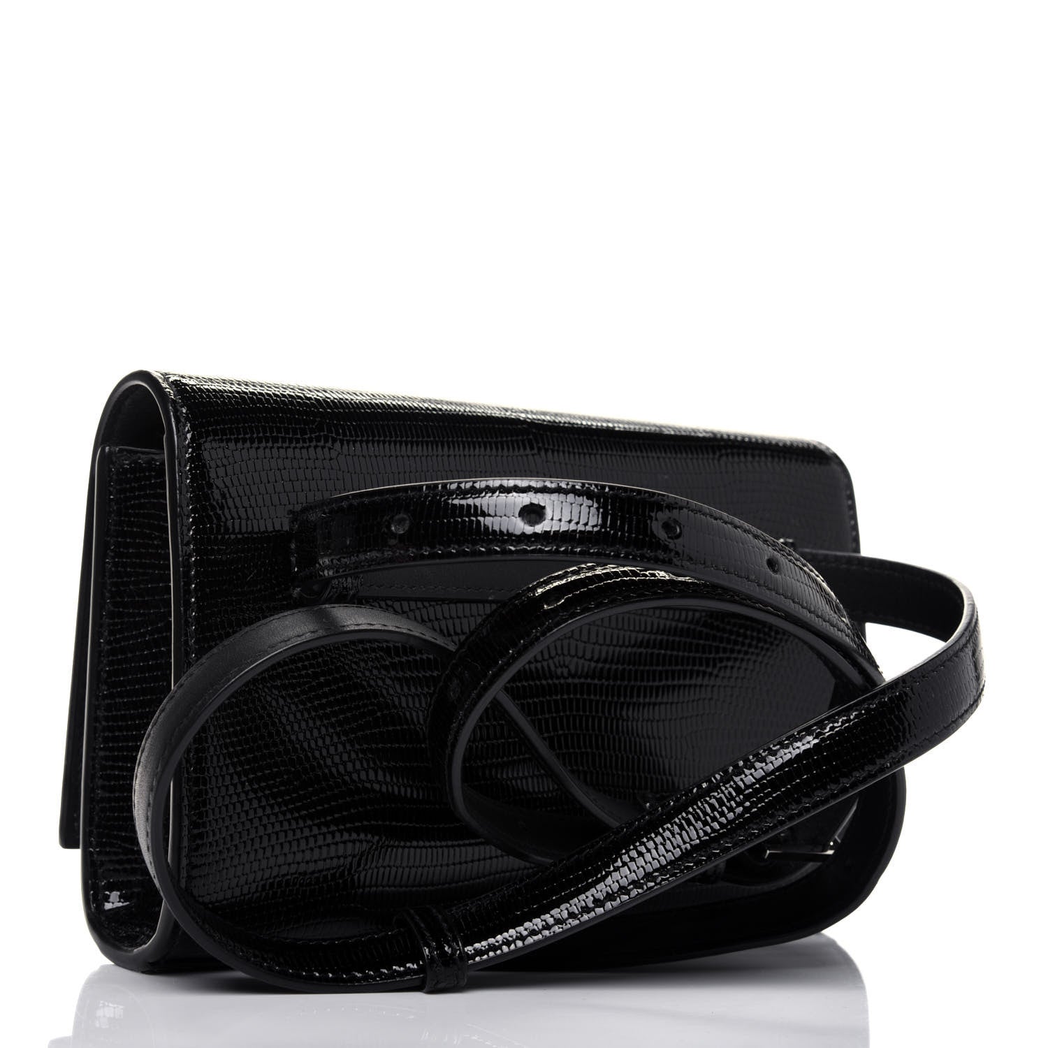 Saint Laurent Calfskin Lizard Embossed Monogram Kate Belt Bag Black 3 of 13