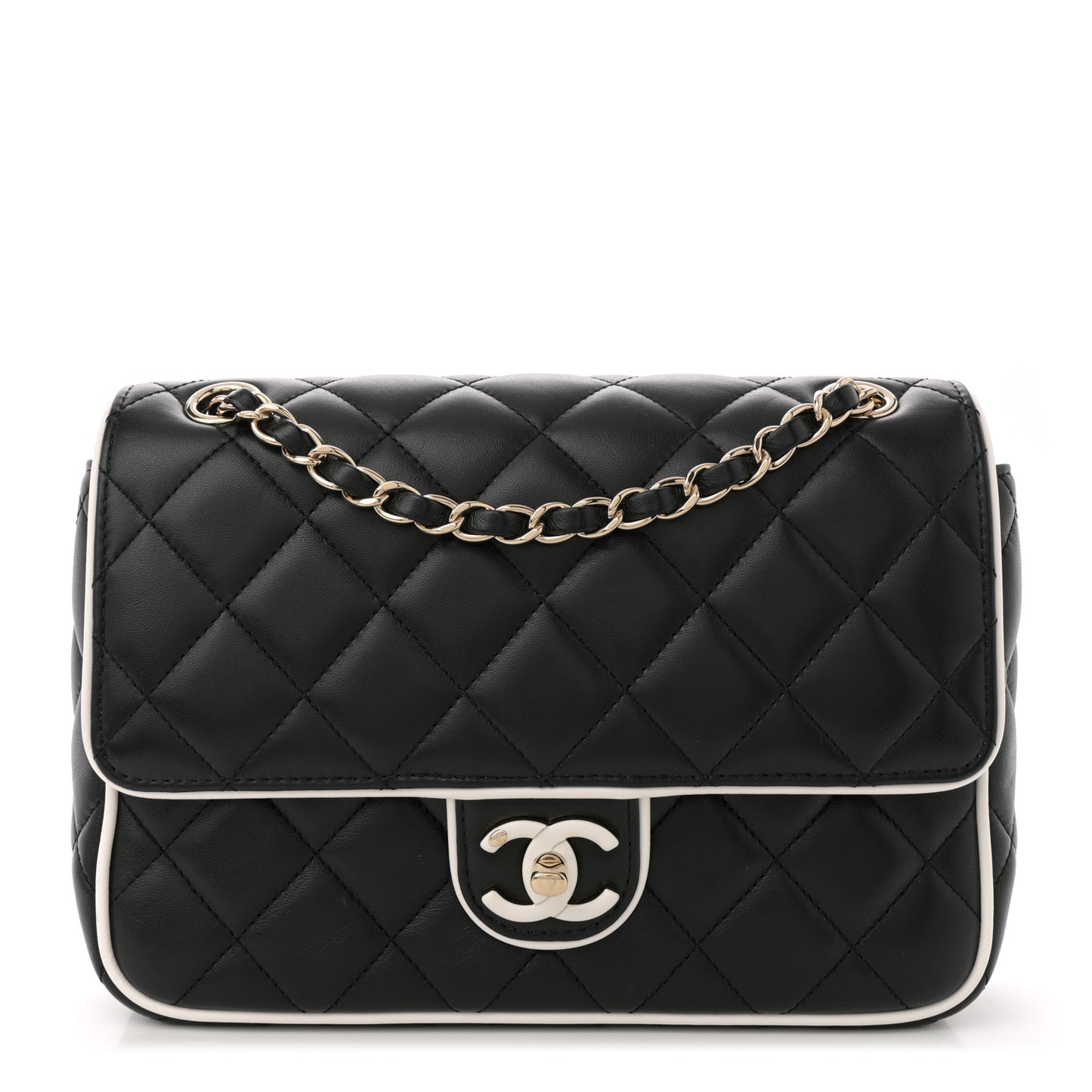 Lambskin Quilted Resin CC Flap Bag Black White