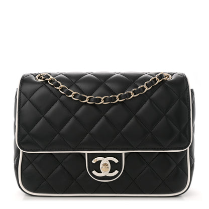 Chanel Lambskin Quilted Resin CC Flap Bag Black White 1 of 10
