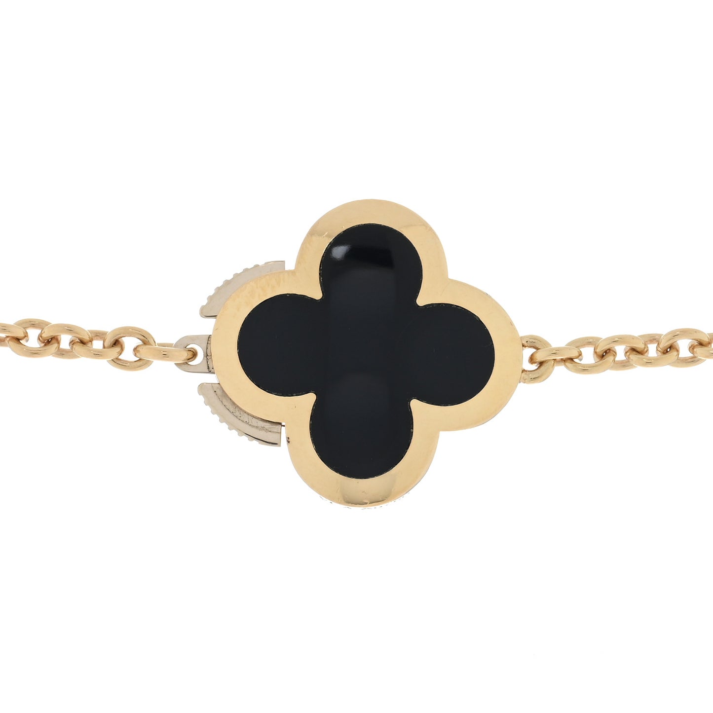 18K Yellow Gold Black Onyx Pure 14 Motifs Alhambra Necklace