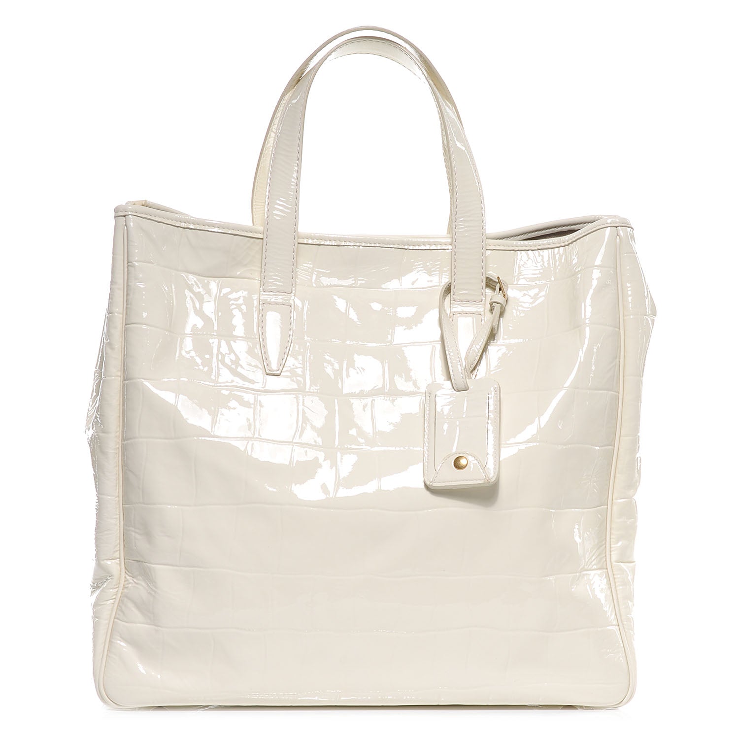 Saint Laurent Crocodile Embossed Patent Leather Raspail Tote White 1 of 7