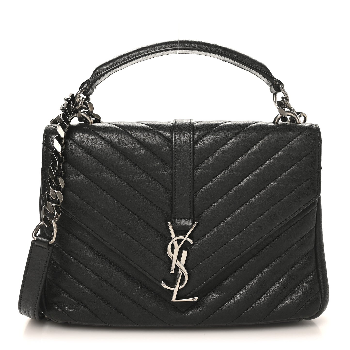 Sheepskin Matelasse Chevron Monogram Medium College Bag Black