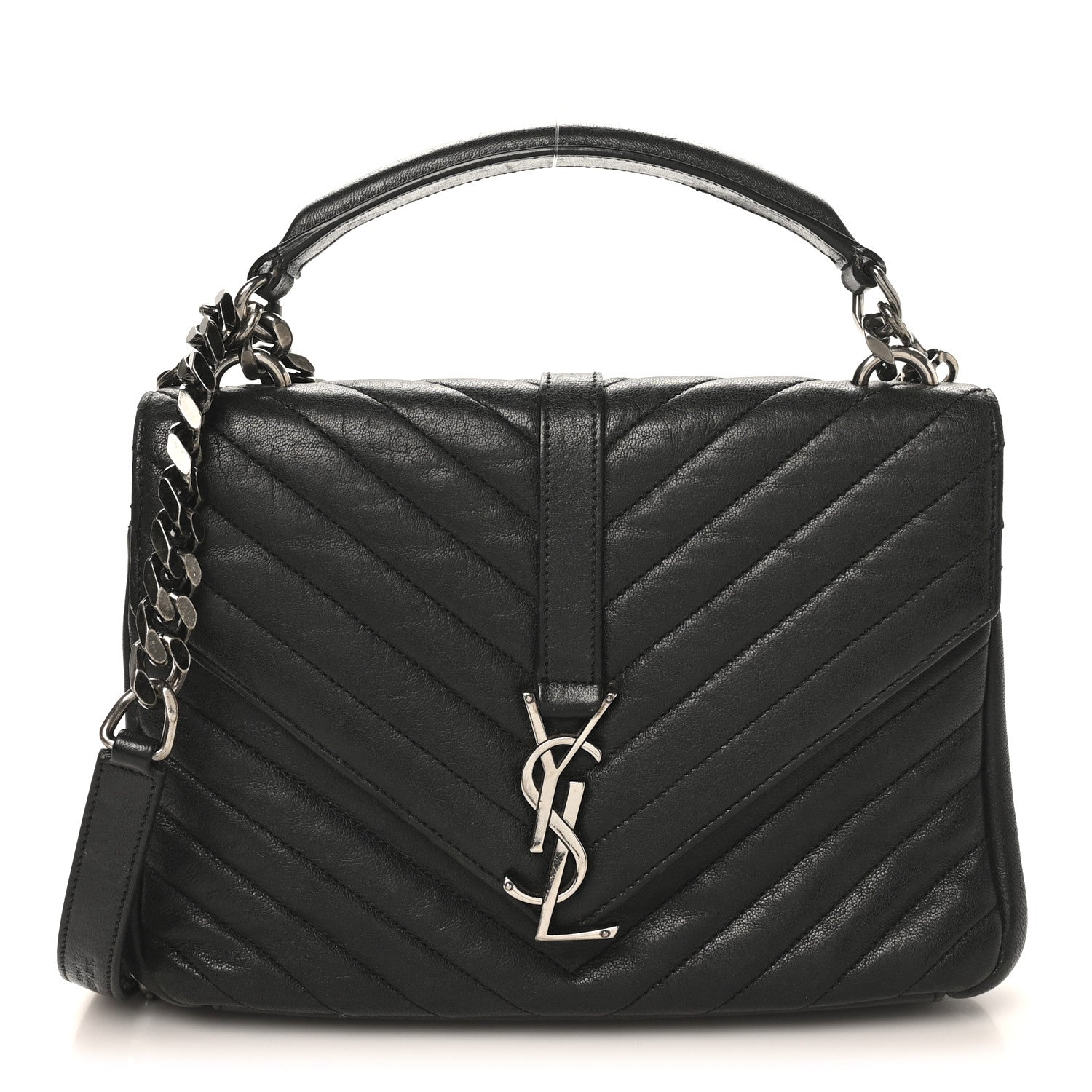 Saint Laurent Sheepskin Matelasse Chevron Monogram Medium College Bag Black 1 of 11